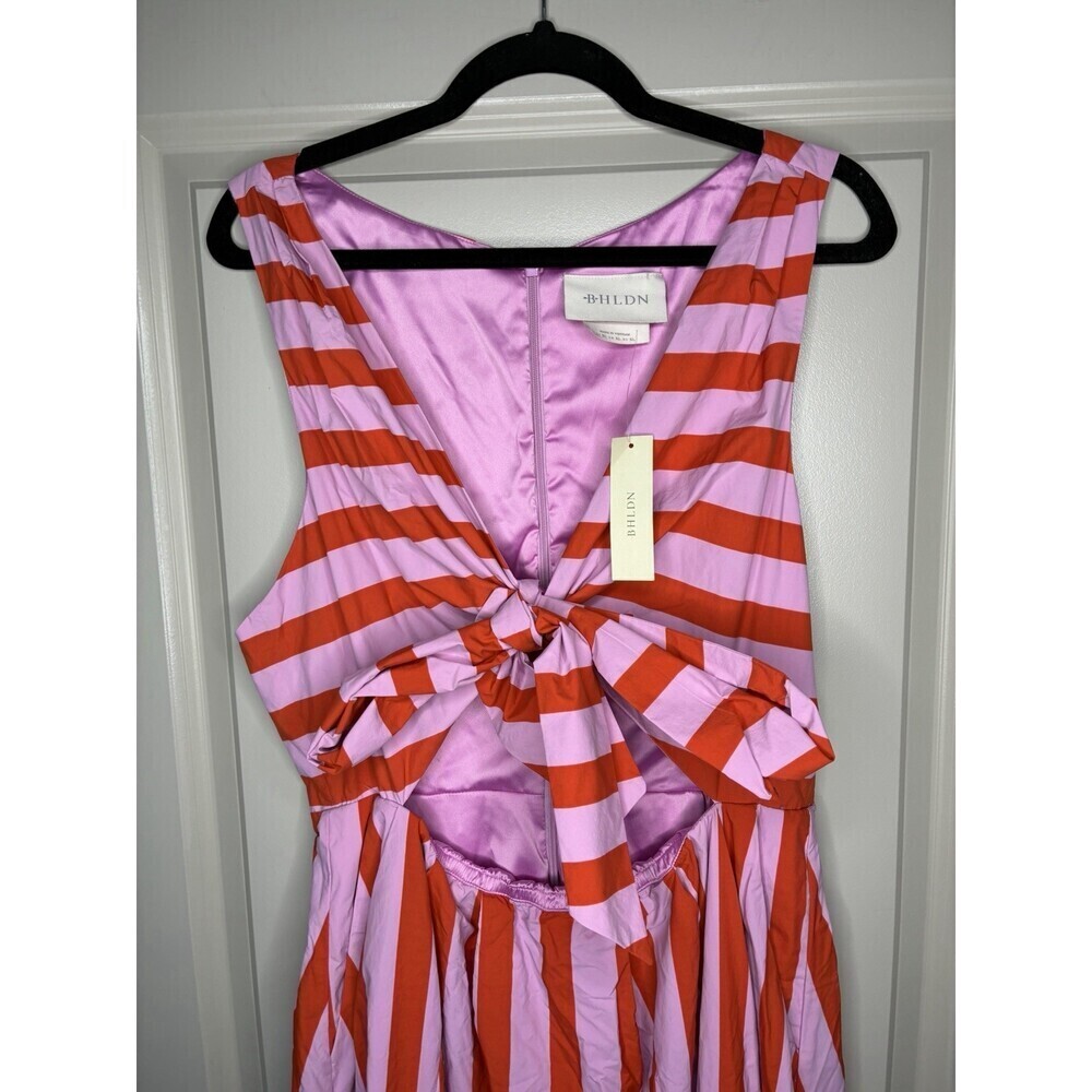 BHLDN NWT Madeline Sleeveless V-Neck Cutout Taffeta Midi Dress Pink Stripe XL - Picture 4 of 9